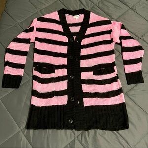 Lularoe knit pink & navy striped button up sweater/cardigan